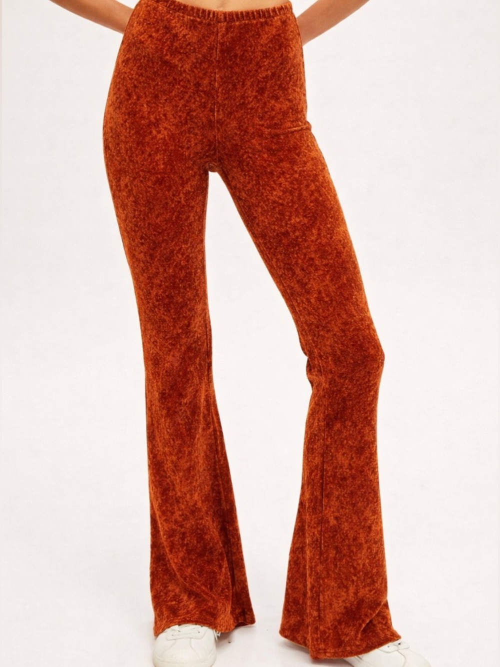Zenana Acid Wash Flare Pants Orange XL NWT Pull On Stretch